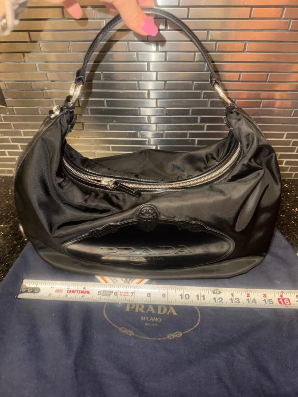 Prada Black Nylon Tote with Leather Logo Plaque - Picture 12 of 13